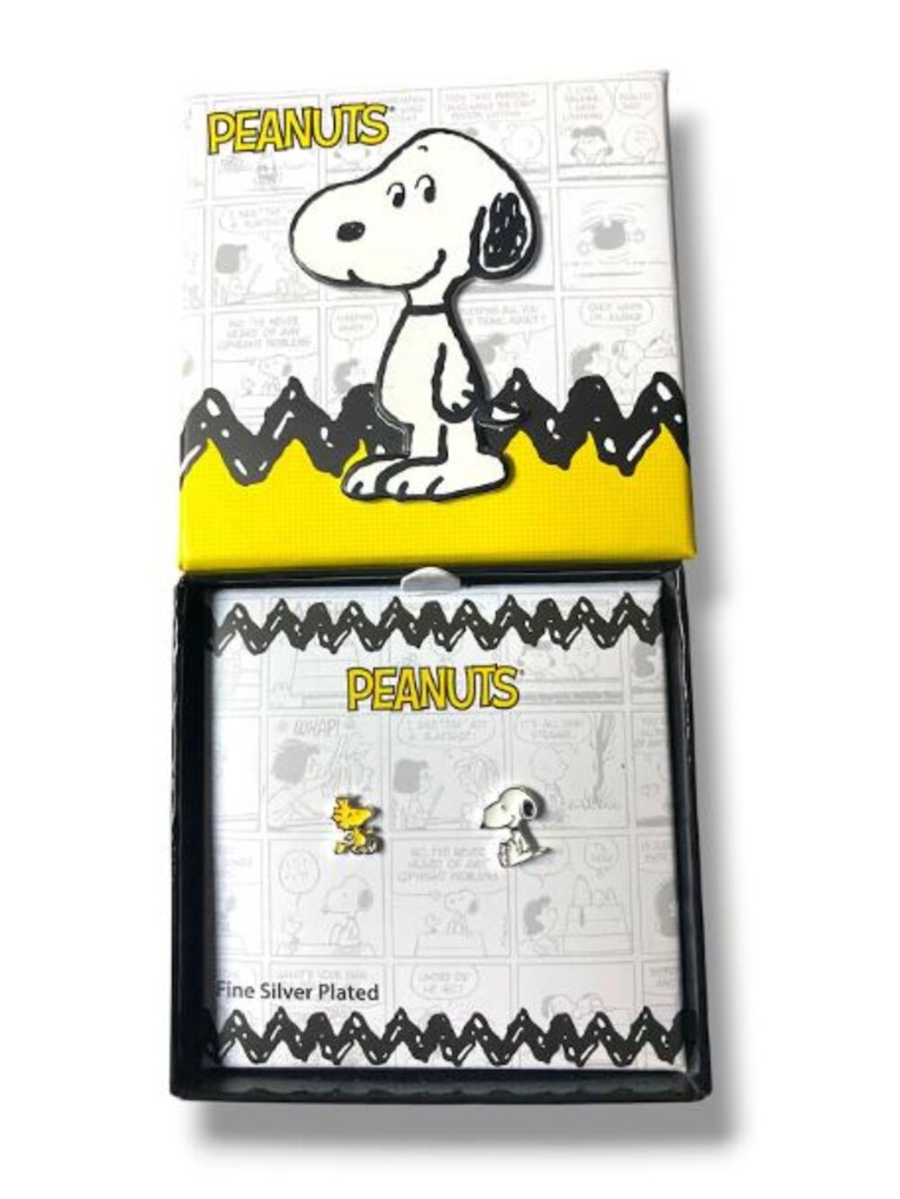 NEW - Peanuts Womens Snoopy and Woodstock Silver Plated Heart EARRINGS